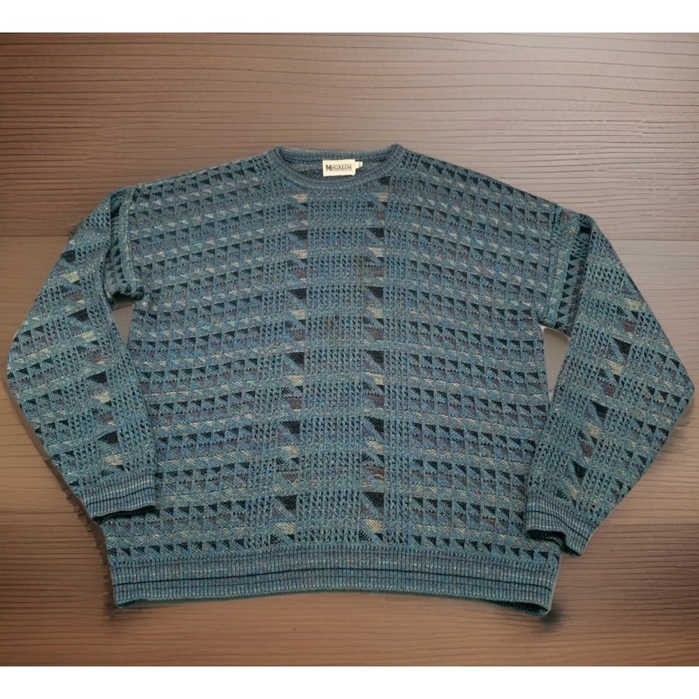 Vintage Megalos Sweater 3XT Coogi Style 3D Knit Biggie Cosby Hip Hop Jumper USA
